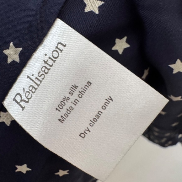 Realisation Par Ozzie 100% Silk Star Print Patriotic Mini Dress Navy S - Picture 6 of 8